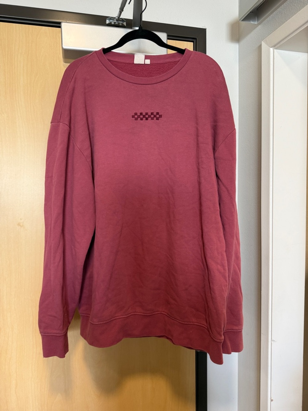 Vans Women's Burgundy Crewneck Sweatshirt with Checker Chest Logo